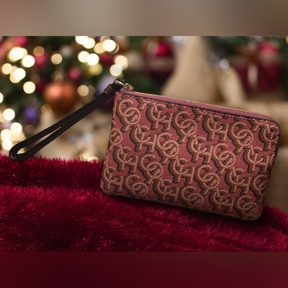 Coach Women’s Small Corner Zip Wristlet with Coach Monogram Print | Rouge - Picture 16 of 16